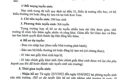 Thông báo Tuyển sinh vào lớp 1 năm học 2022-2013